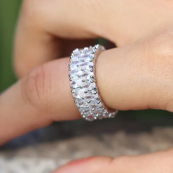 Silver Plated Double Row CZ Eternity Ring – Size 7 - Picture 1 of 1